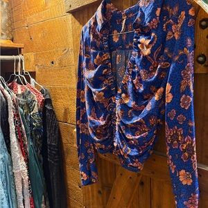Free People Floral Blue and Orange Women's blouse